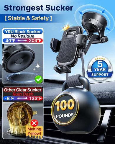 YRU 2026【100+LBS Suction & Flexible Low-Profile Arm】 Car Phone Holder Mount in Kuwait