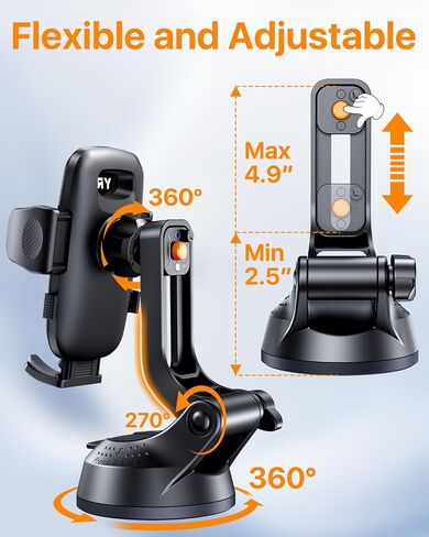 YRU 2026【100+LBS Suction & Flexible Low-Profile Arm】 Car Phone Holder Mount in Kuwait