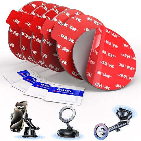 Sticky Adhesive Pad for Suction Cup: 6Pcs 3.15" Heat Resistant Double Sided Tape Replacement for Dashboard Car Mount, 80mm Round Sticker for Dash Windshield Phone Holder with Adhesion Promoter in Kuwait