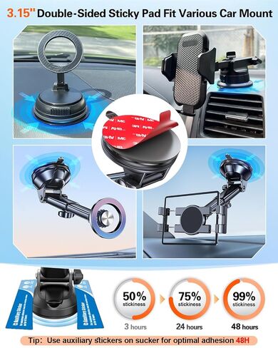Sticky Adhesive Pad for Suction Cup: 6Pcs 3.15" Heat Resistant Double Sided Tape Replacement for Dashboard Car Mount, 80mm Round Sticker for Dash Windshield Phone Holder with Adhesion Promoter in Kuwait