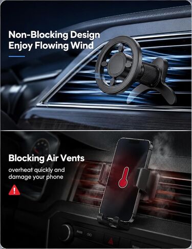 Air Vent Phone Holders for Your Car, Triangle Metal Hook Clip Anti-Shake 360° Rotation Magnetic Car Cell Phone Holder Mount Compatible for MagSafe iPhone Android Phone in Kuwait