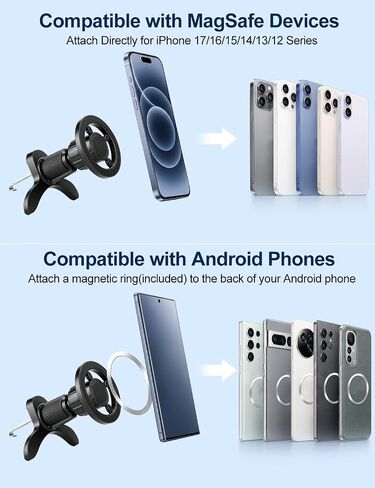Air Vent Phone Holders for Your Car, Triangle Metal Hook Clip Anti-Shake 360° Rotation Magnetic Car Cell Phone Holder Mount Compatible for MagSafe iPhone Android Phone in Kuwait
