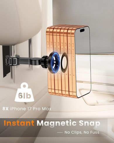for Magsafe Car Headrest Phone Holder, 6 lb Strong Magnetic Force Headrest Phone Holder Car Mount for All Phone iPhone iPad Travel Accessories with Metal Ring, Black in Kuwait