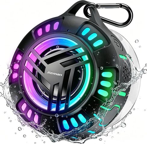 JTEMAN Shower Speaker Bluetooth Waterproof Portable,IPX7 Waterproof Outdoor Speaker with 7 LED Light Modes, Suction Cup & Carabiner, Floating Wireless Speaker for Pool, Beach, Kayak,Unisex Gifts in Kuwait