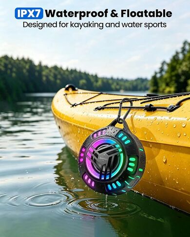 JTEMAN Shower Speaker Bluetooth Waterproof Portable,IPX7 Waterproof Outdoor Speaker with 7 LED Light Modes, Suction Cup & Carabiner, Floating Wireless Speaker for Pool, Beach, Kayak,Unisex Gifts in Kuwait