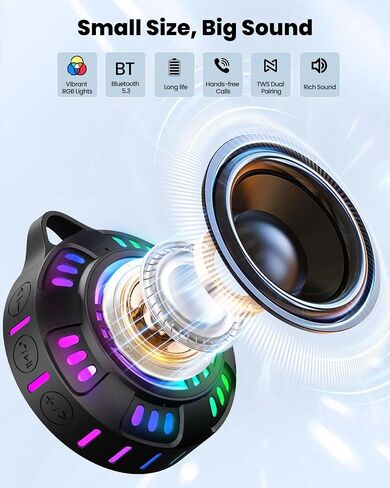 JTEMAN Shower Speaker Bluetooth Waterproof Portable,IPX7 Waterproof Outdoor Speaker with 7 LED Light Modes, Suction Cup & Carabiner, Floating Wireless Speaker for Pool, Beach, Kayak,Unisex Gifts in Kuwait