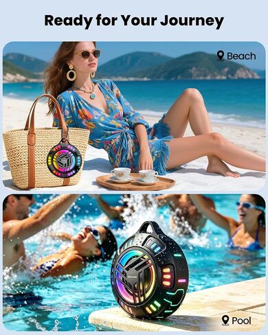 JTEMAN Shower Speaker Bluetooth Waterproof Portable,IPX7 Waterproof Outdoor Speaker with 7 LED Light Modes, Suction Cup & Carabiner, Floating Wireless Speaker for Pool, Beach, Kayak,Unisex Gifts in Kuwait
