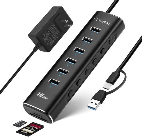 Rosonway 8-Port Powered USB 3.2 Hub 10Gbps with SD/TF Reader, RSH-A107D in Kuwait