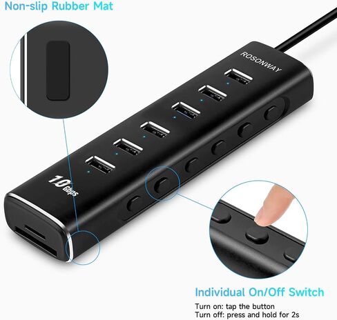 Rosonway 8-Port Powered USB 3.2 Hub 10Gbps with SD/TF Reader, RSH-A107D in Kuwait