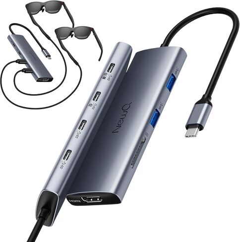 USB C to USBC Splitter Dual/Triple Monitor, for AR/XR Glasses, with 4K@60Hz HDMI, 6×10Gbps Ports, 100W PD, SD 4.0Reader, Not Compatible with Rokid Station/2, XREAL Beam/Pro, VITURE Neckband in Kuwait