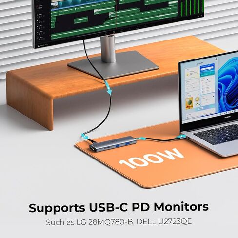 USB C to USBC Splitter Dual/Triple Monitor, for AR/XR Glasses, with 4K@60Hz HDMI, 6×10Gbps Ports, 100W PD, SD 4.0Reader, Not Compatible with Rokid Station/2, XREAL Beam/Pro, VITURE Neckband in Kuwait