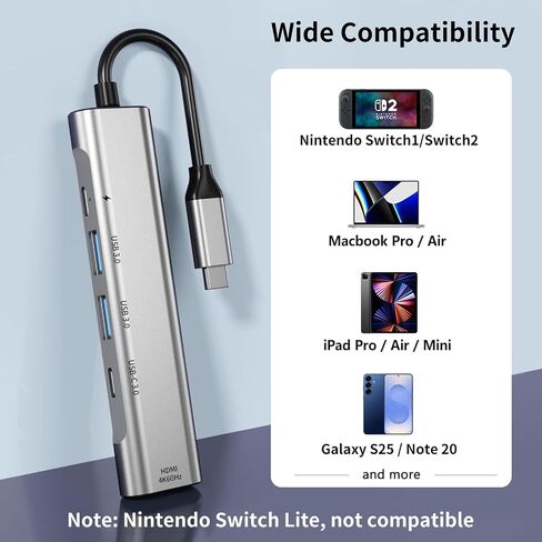 RREAKA USB C Hub, 5in1 Multi-Port USB Adapter for Laptop/Mac, 4K@60Hz USB C to HDMI Splitter, 100W Max PD, 2 USB 3.0 & 1 USBC Data Ports, for Type C Devices in Kuwait
