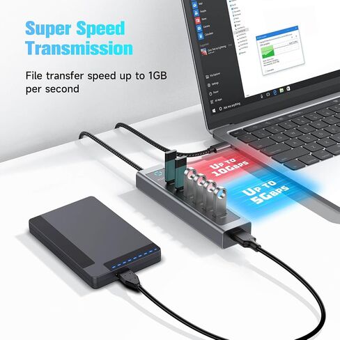 RSHTECH 7-Port USB C Hub 10Gbps with 3 USB-3.2 (2C + 1A), 4 USB-3.0 Ports in Kuwait