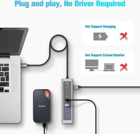 RSHTECH 7-Port USB C Hub 10Gbps with 3 USB-3.2 (2C + 1A), 4 USB-3.0 Ports in Kuwait