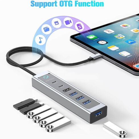 RSHTECH 7-Port USB C Hub 10Gbps with 3 USB-3.2 (2C + 1A), 4 USB-3.0 Ports in Kuwait