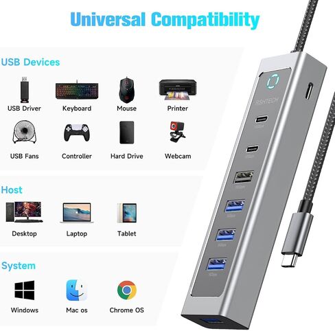 RSHTECH 7-Port USB C Hub 10Gbps with 3 USB-3.2 (2C + 1A), 4 USB-3.0 Ports in Kuwait