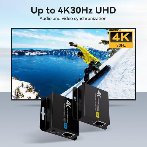 4K HDMI Extender Over CAT6/7 4K30Hz Upto 131ft/40m 1080P Upto 196ft/60m HDMI Balun Over Single Ethernet Support EDID and POC (Power Only Supplied to The TX End) in Kuwait