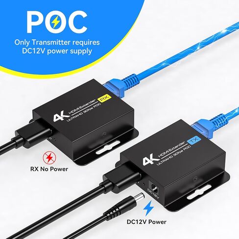 4K HDMI Extender Over CAT6/7 4K30Hz Upto 131ft/40m 1080P Upto 196ft/60m HDMI Balun Over Single Ethernet Support EDID and POC (Power Only Supplied to The TX End) in Kuwait