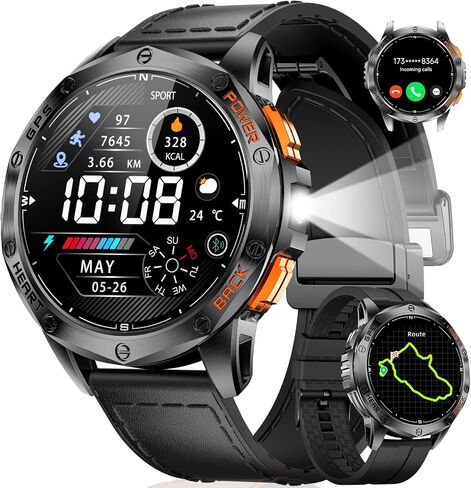 LIGE GPS Smart Watch for Men, 1.43'' AMOLED Always on Display, LED Flashlight/Compass/45 Days Battery/IP68 Waterproof Smartwatch, 100+ Sport Mode, Rugged Smart Watches for Android iOS in Saudi Arabia