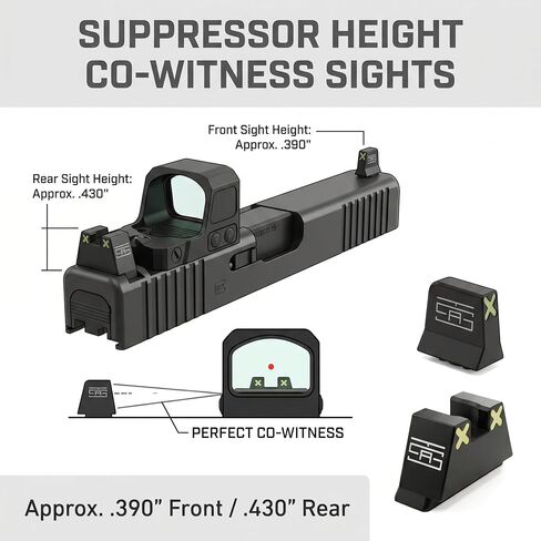 TSA® XXX Glow Co Witness Tall Sights for Glock® MOS & Standard Models Gen 1-6 – Green XXX Pattern – Fits G17 G19 G19X G45 G47 & More in Saudi Arabia
