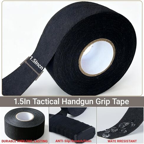 Tactical Grip Tape Handgun Grip Tape 1.5 Inch x 65Ft Black Tape Multipurpose Military Handle Protector, Non-Slip Tape for Guns, Rifles and Shotguns Black in Kuwait