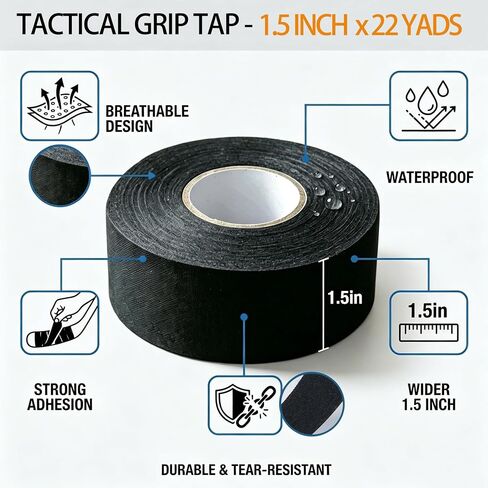 Tactical Grip Tape Handgun Grip Tape 1.5 Inch x 65Ft Black Tape Multipurpose Military Handle Protector, Non-Slip Tape for Guns, Rifles and Shotguns Black in Kuwait