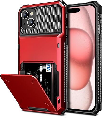 Vofolen for iPhone 15 Case with Wallet Card Holder 4-Card Slots Red in Kuwait