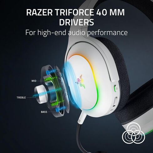 Razer Barracuda X Chroma Wireless Gaming Headset: 2.4GHz Wireless & Bluetooth - Lightweight - Chroma RGB - 40mm Drivers - 70 Hr Battery - for PC, Mac, PS5, Switch, Smartphone - White (Renewed) in Kuwait