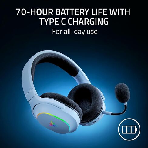 Razer Barracuda X Chroma Wireless Gaming Headset: 2.4GHz Wireless & Bluetooth - Lightweight - Chroma RGB - 40mm Drivers - 70 Hr Battery - for PC, Mac, PS5, Switch, Smartphone - White (Renewed) in Kuwait