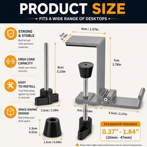 JAKO Headphone Stand for Desk, Aluminum Alloy Foldable Headphone Holder - Headset Stand Hook Mount, PC Gaming Headset Holder Under Desk Clamp for Office, Computer, Student Class Table, Handmade Table in Kuwait