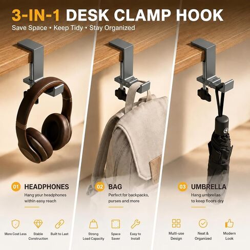 JAKO Headphone Stand for Desk, Aluminum Alloy Foldable Headphone Holder - Headset Stand Hook Mount, PC Gaming Headset Holder Under Desk Clamp for Office, Computer, Student Class Table, Handmade Table in Kuwait