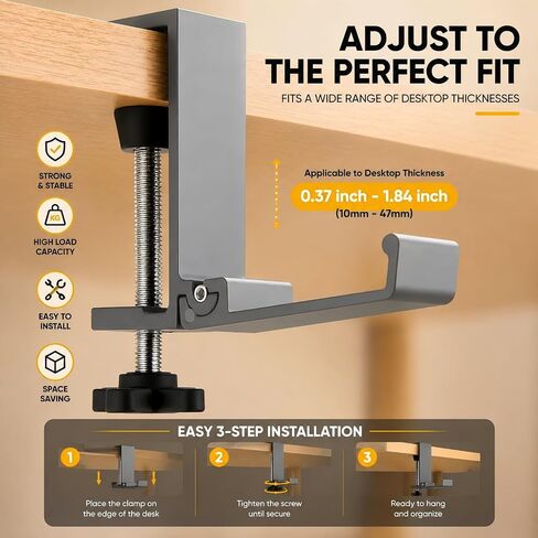 JAKO Headphone Stand for Desk, Aluminum Alloy Foldable Headphone Holder - Headset Stand Hook Mount, PC Gaming Headset Holder Under Desk Clamp for Office, Computer, Student Class Table, Handmade Table in Kuwait
