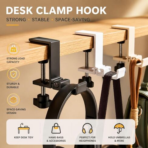 JAKO Headphone Stand for Desk, Aluminum Alloy Foldable Headphone Holder - Headset Stand Hook Mount, PC Gaming Headset Holder Under Desk Clamp for Office, Computer, Student Class Table, Handmade Table in Kuwait