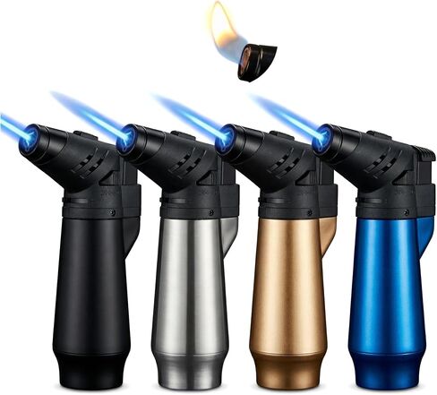 4 Pack Adjustable Butane Lighters, Refillable Jet Flame Torch that Turns into Soft Flame, Multipurpose Lighter for BBQ, Fishing, Candle, and Home Use (Fuel Not Included) in Kuwait