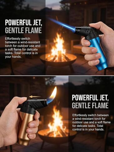 4 Pack Adjustable Butane Lighters, Refillable Jet Flame Torch that Turns into Soft Flame, Multipurpose Lighter for BBQ, Fishing, Candle, and Home Use (Fuel Not Included) in Kuwait