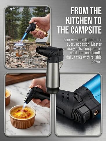 4 Pack Adjustable Butane Lighters, Refillable Jet Flame Torch that Turns into Soft Flame, Multipurpose Lighter for BBQ, Fishing, Candle, and Home Use (Fuel Not Included) in Kuwait