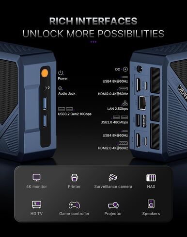 A3 Mini PC, Ryzen 7 8745HS(up to 4.9GHz), Gaming Desktop Computer Radeon 780M GPU, 32GB DDR5 RAM 1TB SSD, Dual USB4.0 /Wi-Fi 6E/BT 5.2 for Business, Office, Home in Kuwait