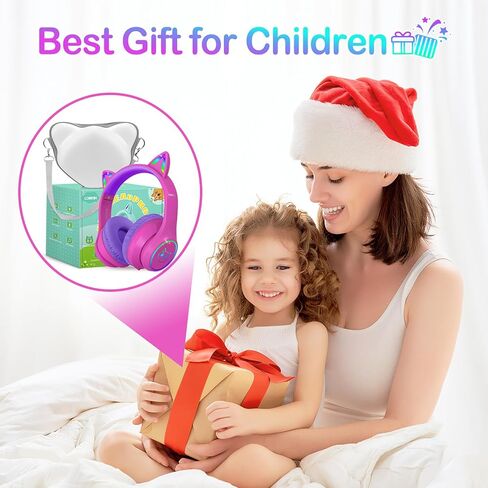 LOBKIN Bluetooth 5.4 Kids Headphones with Case - RGB LED Light Up Cat Ears Foldable Adjustable Over Ear Headphone Support Wireless or 3.5mm Wired Mode for Toddler & Girls & Boys Teens in Kuwait