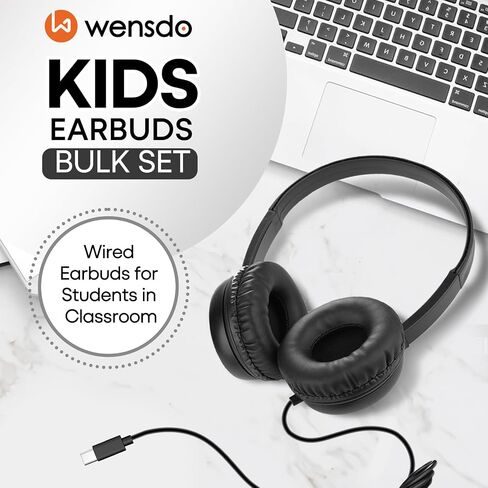 Kids USB C Wired On-Ear Headphones 2-Pack, Adjustable Headset for School Classroom Students, Compatible with Chromebooks, Laptops, Tablets and Smartphones, Black in Kuwait