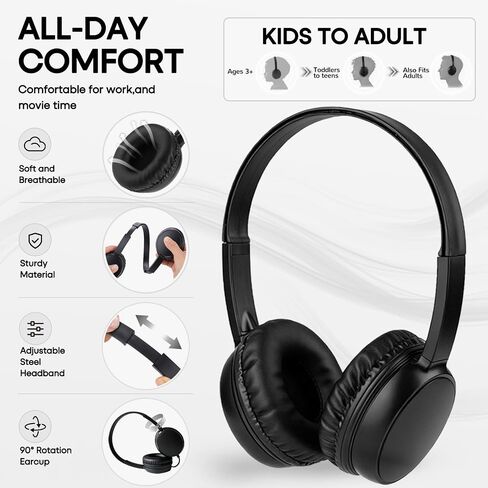Kids USB C Wired On-Ear Headphones 2-Pack, Adjustable Headset for School Classroom Students, Compatible with Chromebooks, Laptops, Tablets and Smartphones, Black in Kuwait