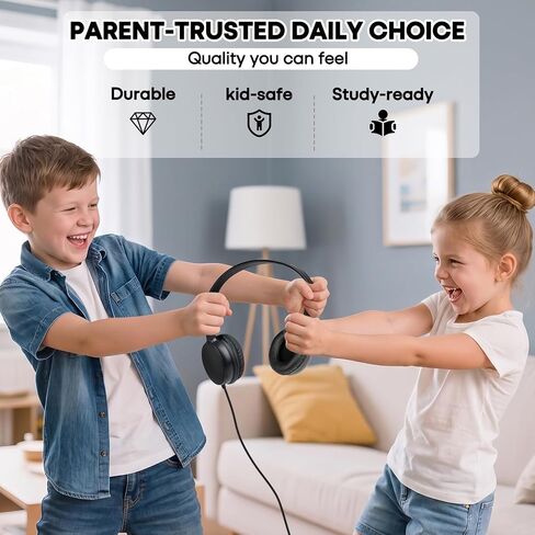 Kids USB C Wired On-Ear Headphones 2-Pack, Adjustable Headset for School Classroom Students, Compatible with Chromebooks, Laptops, Tablets and Smartphones, Black in Kuwait