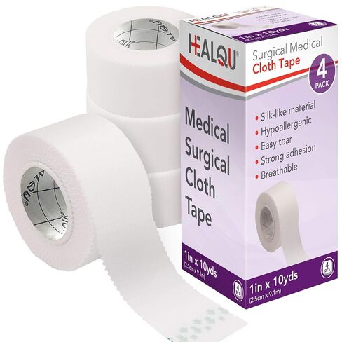 Healqu Silk Like Medical Tape - Durable Cloth Medical Tape - 1 in x 10yd, 4 Rolls - Surgical Tape Woven for Strongly Holding Large Dressings, Securing Splints, and Ideal for Long-Term Care in Kuwait