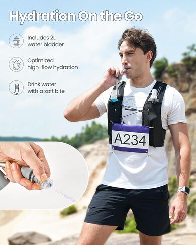 Zelvot Running Vest for Women Men, Hydration Backpack with 2L Water Bladder | Lightweight 7.5 oz, 8 Pockets, Adjustable Chest Straps, Built-In Whistle, Reflective Logos for Marathons, Long-Distance Runs in Kuwait