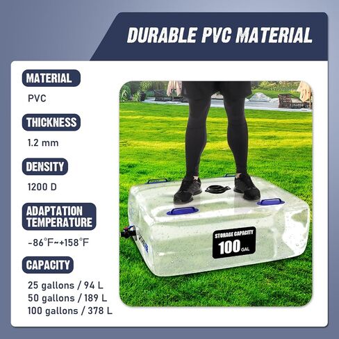 Water Storage Bladder, 50 Gallon Portable Water Tank, Collapsible Water Storage Containers with Spigot, Large Capacity Water Bag for Emergency Water Storage, Garden, Camping - Transparent in Kuwait