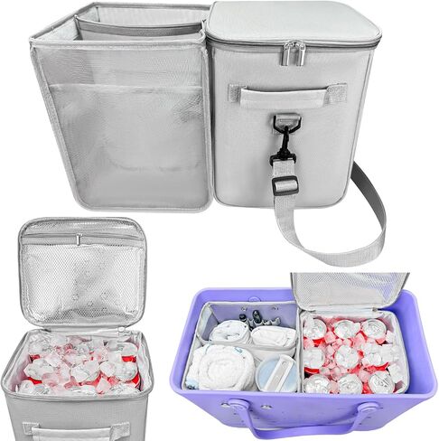 XYFuuee 2-in-1 Cooler Organizer Insert for X Large Bogg Bag Accessories, PEVA Portable Leak-Proof Ice Chest, Lightweight Mesh Divider Inserts Pouch with 4Fastener for XL Bog Beach Rubber Tote in Kuwait