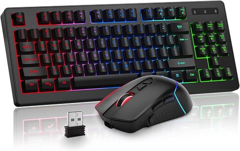 BlueFinger RGB 87 Keys Gaming Keyboard and Backlit Mouse Combo, USB Wired Rainbow Keyboard, Gaming Keyboard Set for Laptop PC Computer Game and Work(Black & Gray) in Kuwait