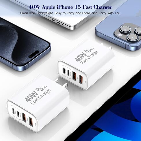 2Pack 4-Port iPhone USB C Charging Blocks,40W USB C Wall Fast Charger Block in Kuwait