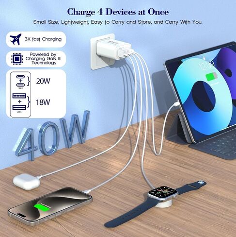 2Pack 4-Port iPhone USB C Charging Blocks,40W USB C Wall Fast Charger Block in Kuwait