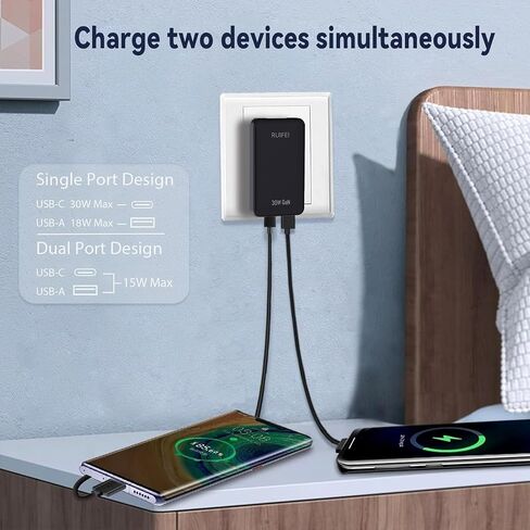 30W Flat USB C Charger Block,Dual-Port,Black in Kuwait
