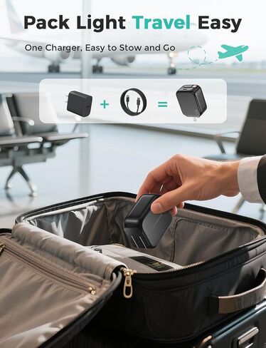 2-in-1 Retractable Wall Charger Plug with USB C Port and 27in/70cm Type C Cable,Travel Essentials 30W Fast Charging Foldable Block for iPhone 16/15/,iPad,Galaxy,Pixel-Black in Kuwait